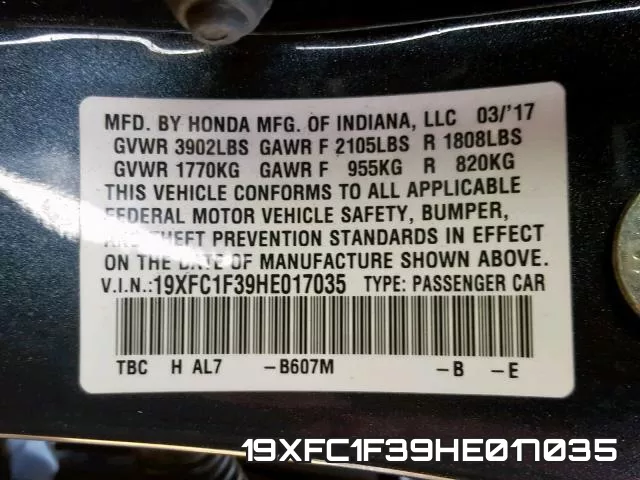 19XFC1F39HE017035 фото 2