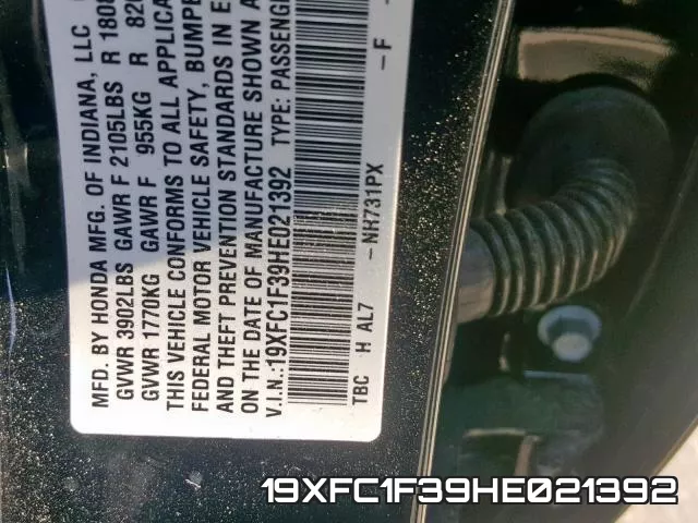 19XFC1F39HE021392 фото 2