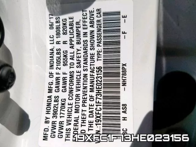 19XFC1F73HE023156 фото 2