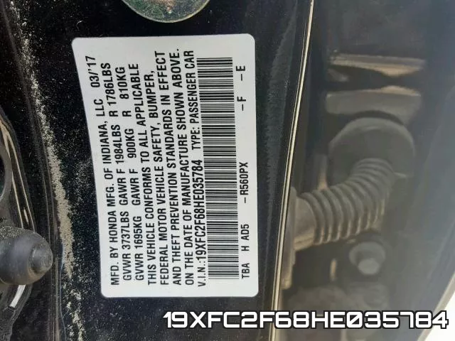 19XFC2F68HE035784 фото 2