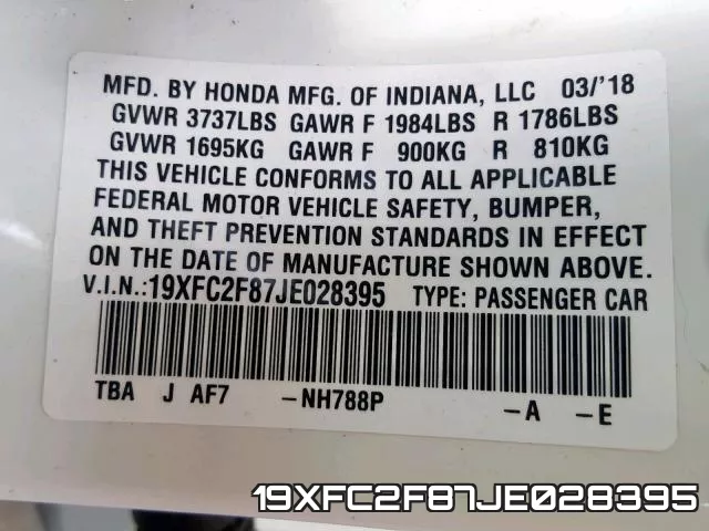 19XFC2F87JE028395 фото 2