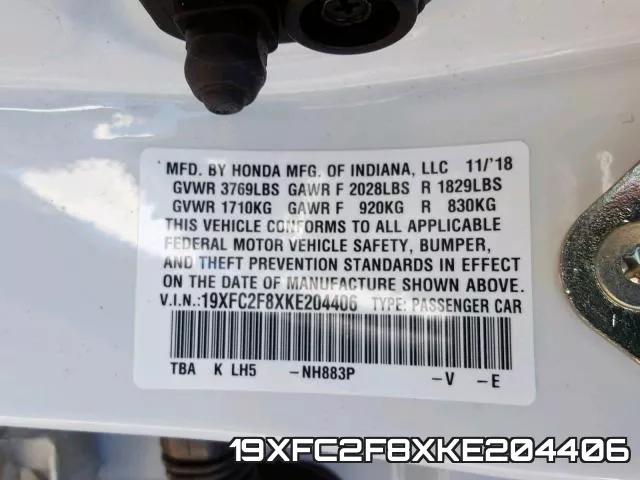 19XFC2F8XKE204406 фото 2