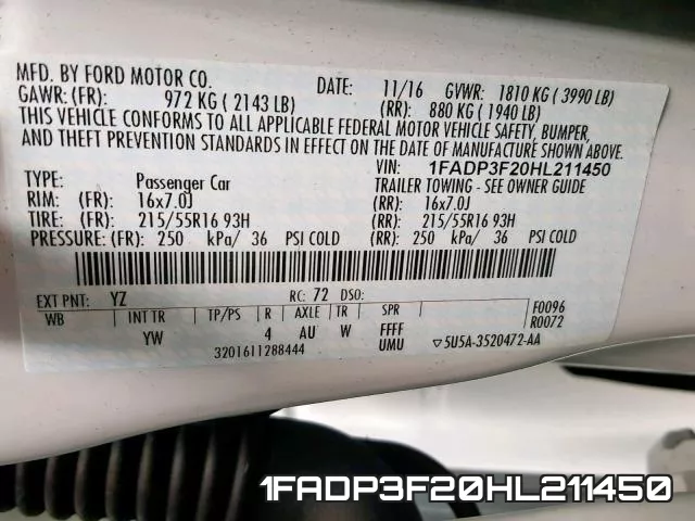 1FADP3F20HL211450 фото 2