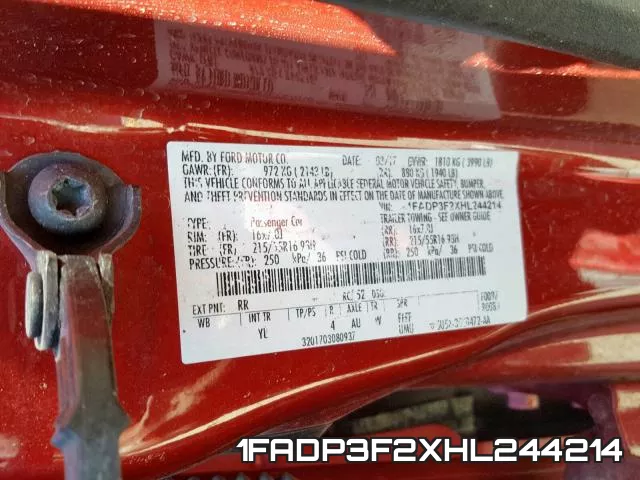 1FADP3F2XHL244214 фото 2