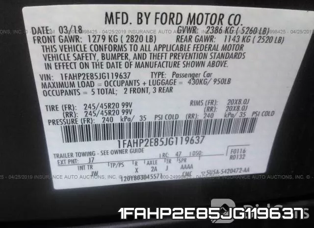 1FAHP2E85JG119637 фото 10