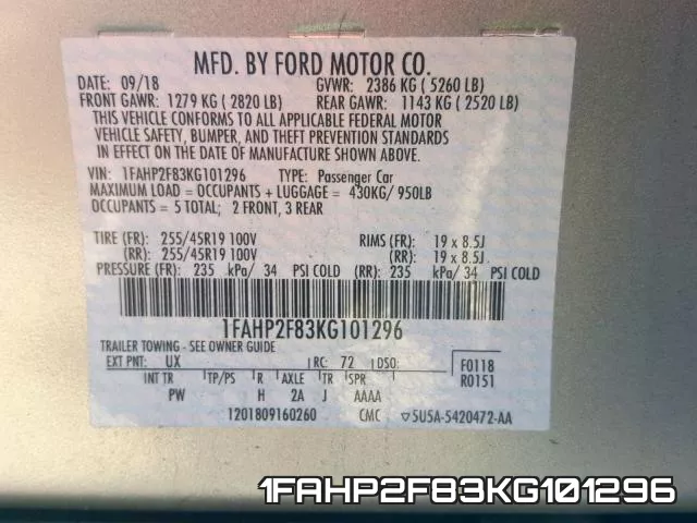 1FAHP2F83KG101296 фото 2