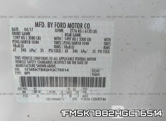 1FM5K7B82HGC76514 фото 10