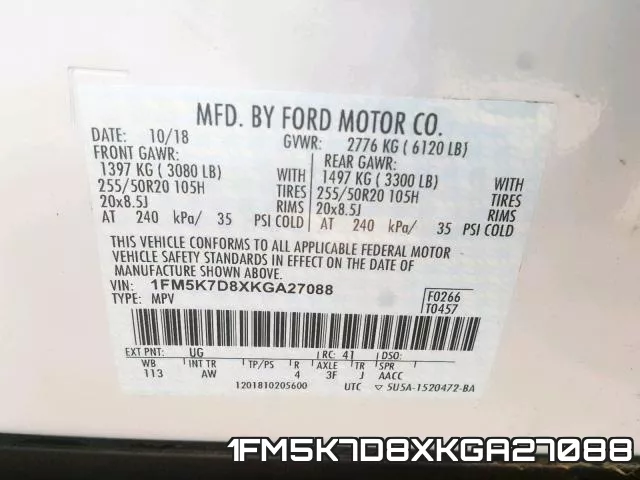 1FM5K7D8XKGA27088 фото 2