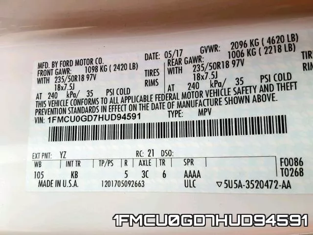 1FMCU0GD7HUD94591 фото 2