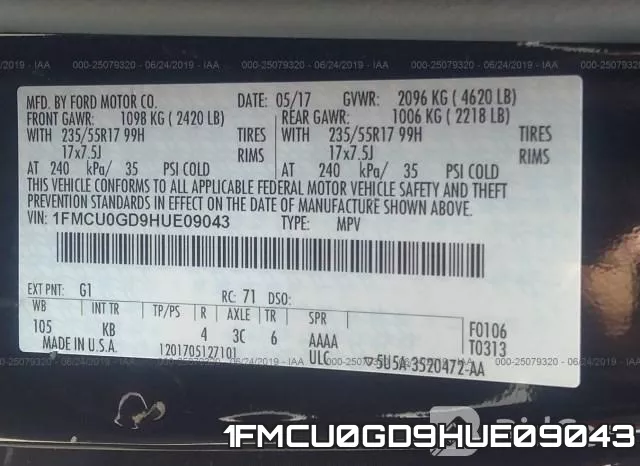 1FMCU0GD9HUE09043 фото 9