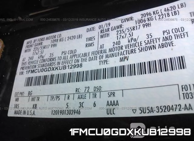 1FMCU0GDXKUB12998 фото 10