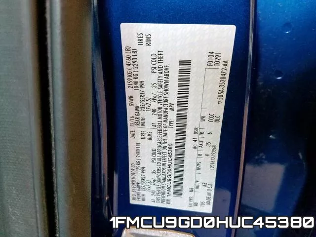 1FMCU9GD0HUC45380 фото 2
