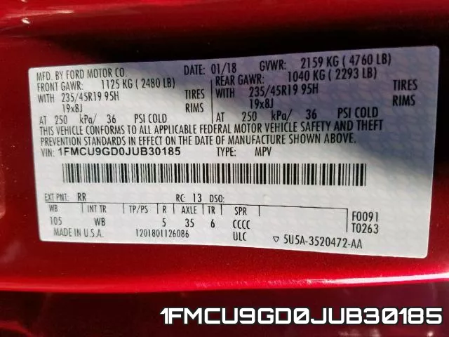 1FMCU9GD0JUB30185 фото 2