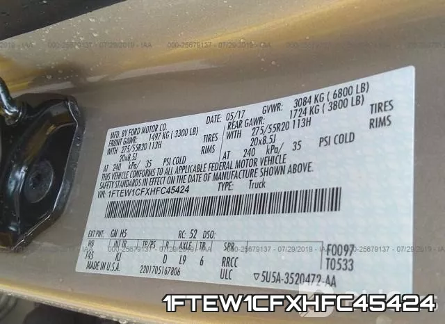 1FTEW1CFXHFC45424 фото 10