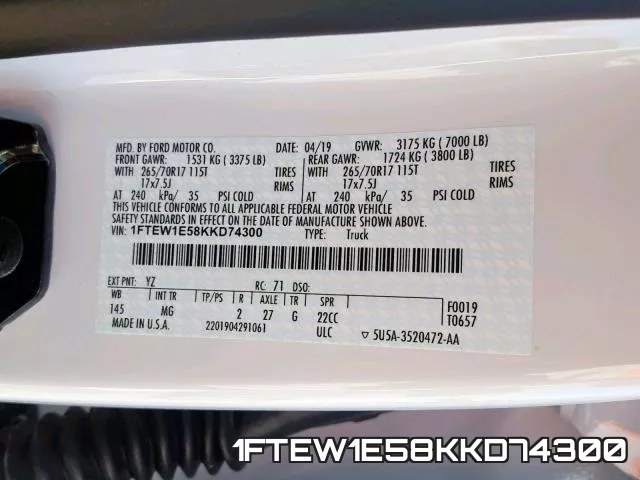 1FTEW1E58KKD74300 фото 2