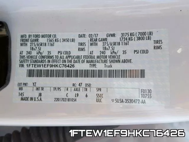 1FTEW1EF9HKC76426 фото 2