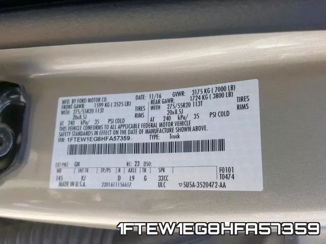 1FTEW1EG8HFA57359 фото 2