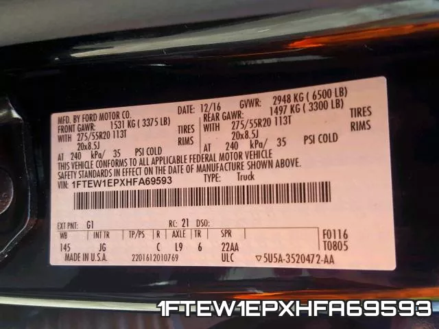 1FTEW1EPXHFA69593 фото 2