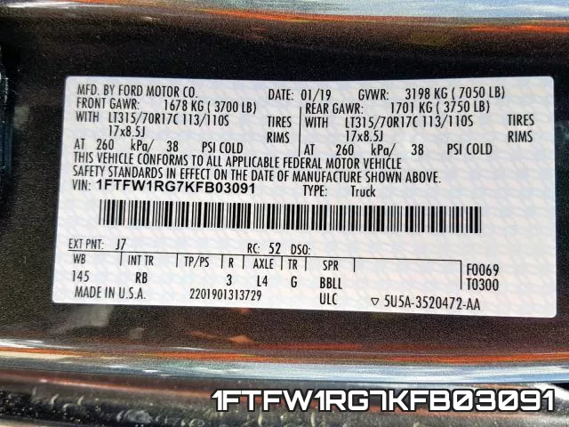 1FTFW1RG7KFB03091 фото 2