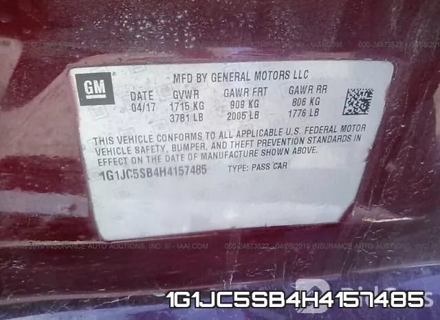 1G1JC5SB4H4157485 фото 10