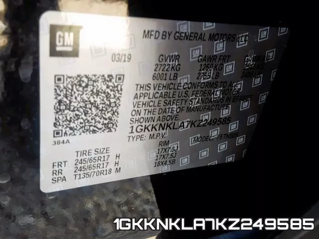 1GKKNKLA7KZ249585 фото 2