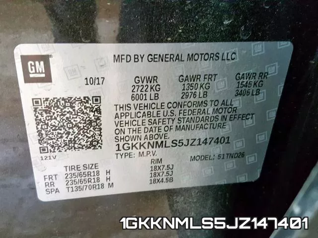 1GKKNMLS5JZ147401 фото 2