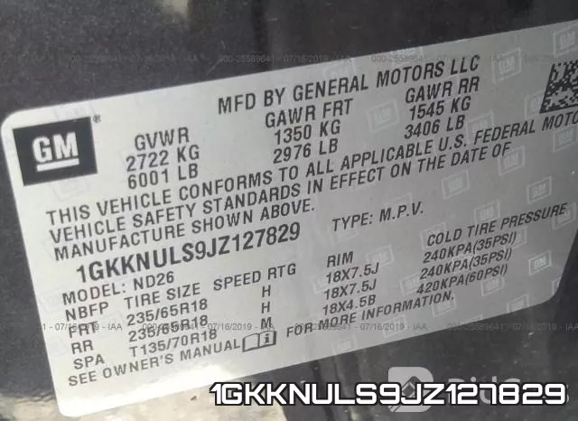 1GKKNULS9JZ127829 фото 10