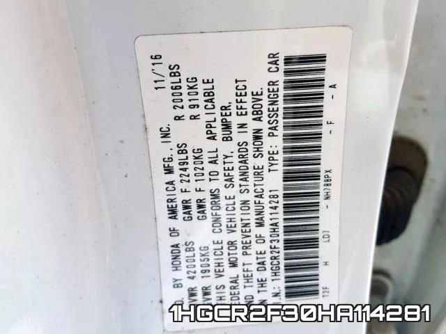 1HGCR2F30HA114281 фото 2
