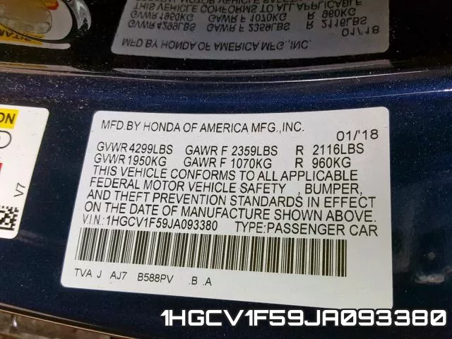 1HGCV1F59JA093380 фото 2