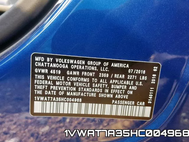1VWAT7A35HC004968 фото 2