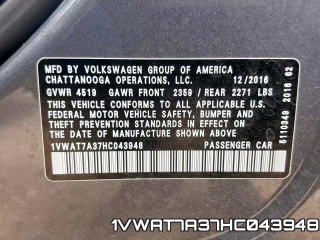 1VWAT7A37HC043948 фото 2