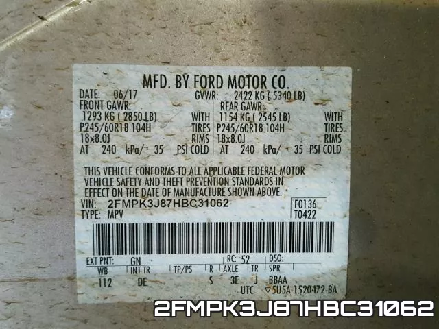 2FMPK3J87HBC31062 фото 2