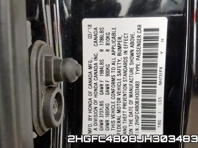 2HGFC4B08JH303483 фото 2