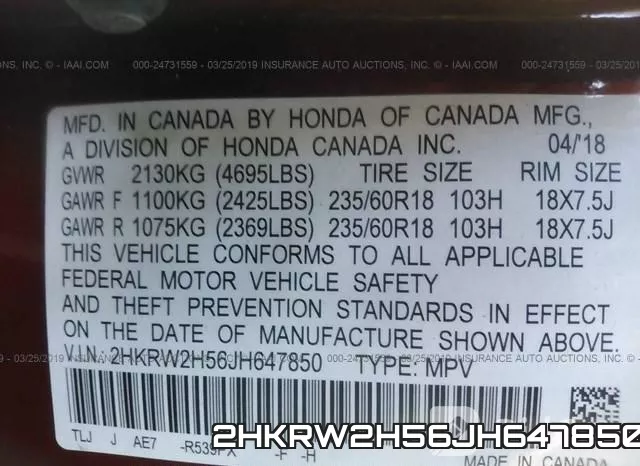 2HKRW2H56JH647850 фото 10
