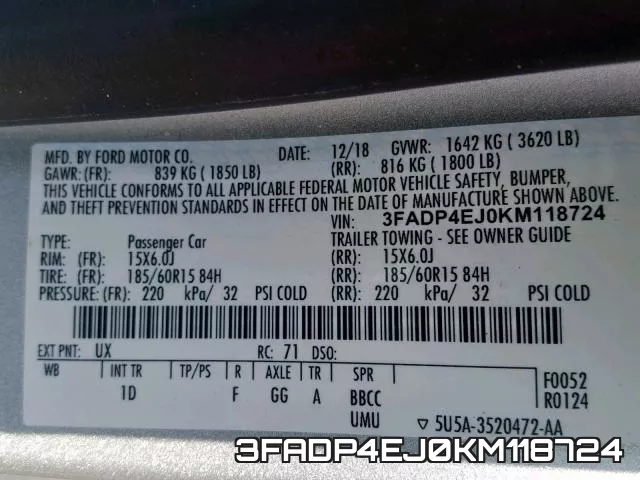 3FADP4EJ0KM118724 фото 2