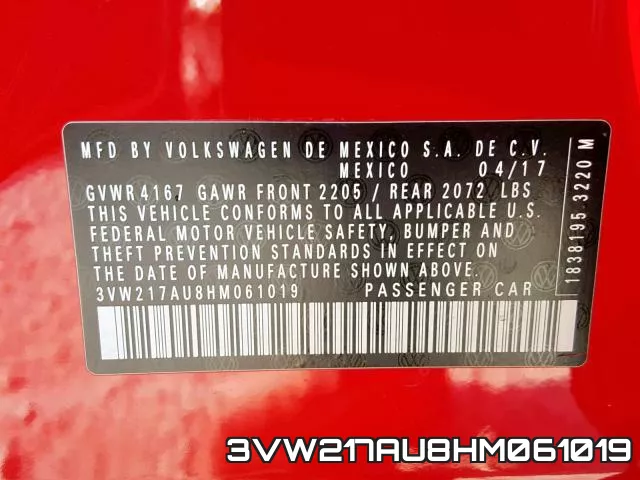 3VW217AU8HM061019 фото 2