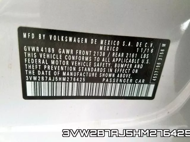 3VW2B7AJ5HM276425 фото 2
