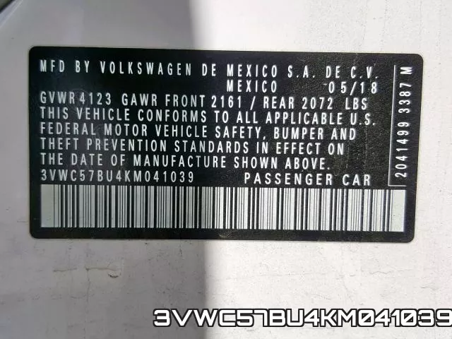 3VWC57BU4KM041039 фото 2