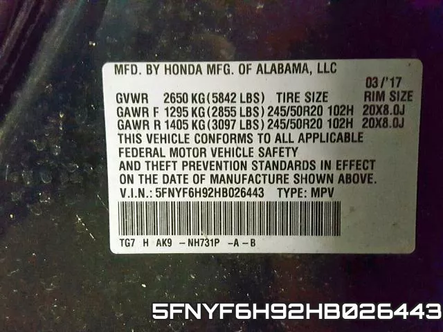 5FNYF6H92HB026443 фото 2