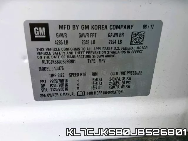 KL7CJKSB0JB526801 фото 2