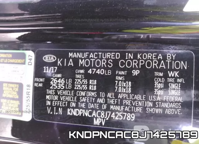 KNDPNCAC8J7425789 фото 10