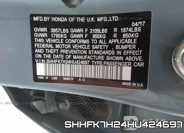 SHHFK7H24HU424697 фото 10