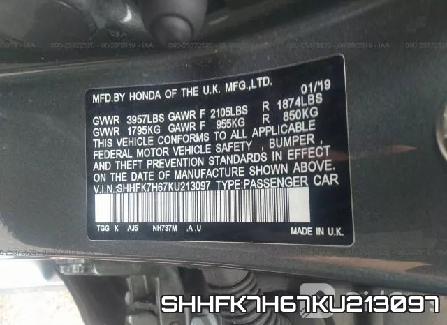 SHHFK7H67KU213097 фото 10