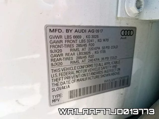 WA1LAAF77JD013773 фото 2