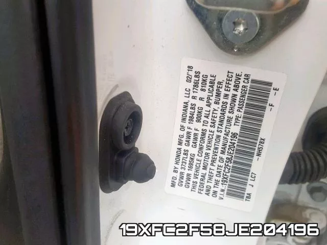 19XFC2F58JE204196 фото 2