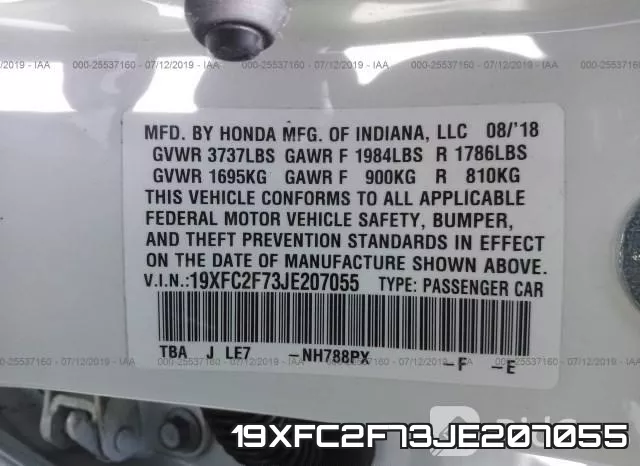 19XFC2F73JE207055 фото 10