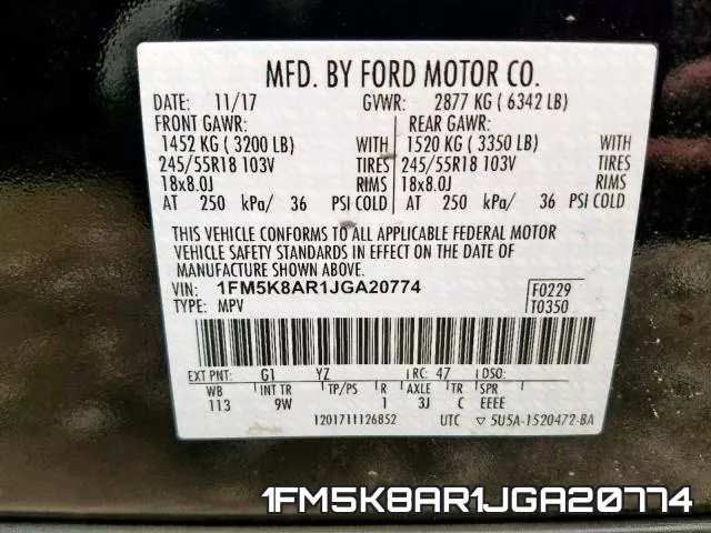 1FM5K8AR1JGA20774 фото 2