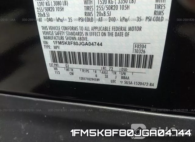 1FM5K8F80JGA04744 фото 10