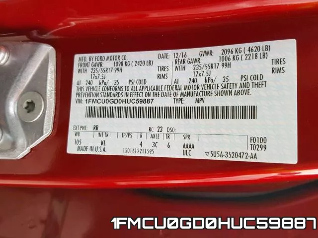 1FMCU0GD0HUC59887 фото 2