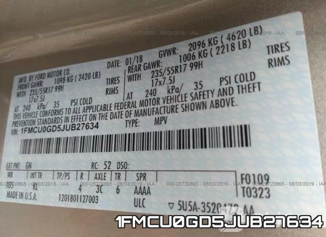 1FMCU0GD5JUB27634 фото 10